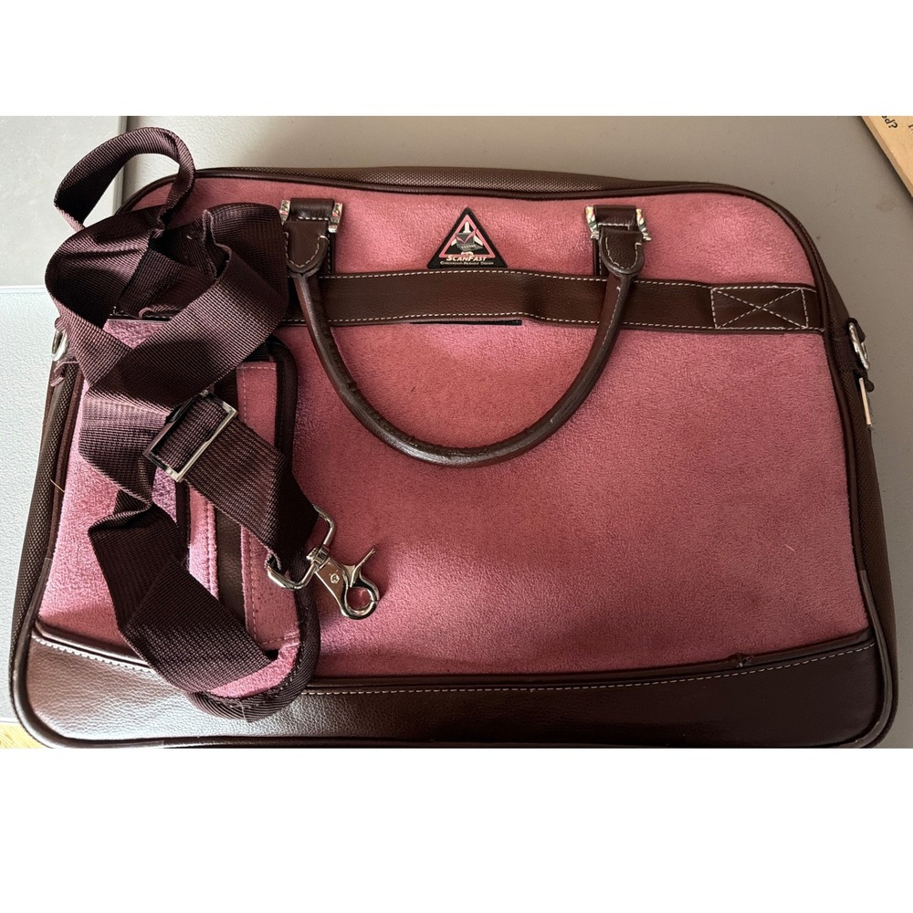 ScanFast Pink Brown Faux Suede Checkpoint Friendly Laptop Briefcase Travel Bag